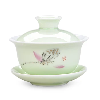 China Pictate manual Gaiwan,Dehua de Înaltă calitate ceai portelan alb set de ceasca de călătorie Frumoasă și ușor fierbător
