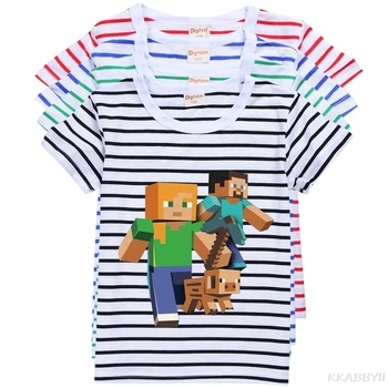 Comerțul exterior Moda Desene animate pentru Copii să Poarte Vara Minecraft pentru Băieți Și Fete Îmbrăcați în Scurt, cu Mâneci lungi cu Dungi T-Shirt
