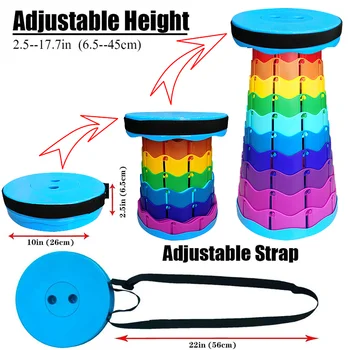 Culorile curcubeului Retractabil Scaun Pliant pentru Camping Pescuit Reglabile pe Înălțime -Portabil din Plastic Pliabil Scaun Telescopic