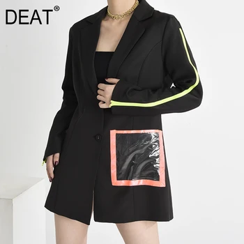 DECESUL 2021 noua moda de vara haine pentru femei guler de turn-down mâneci complete de culoare fermoare mozaic din PVC buzunar sacou slim WN262