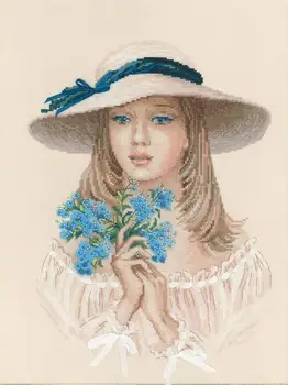 Din bumbac egiptean-și Vândă Numărat goblen Kit de Nu Mă Uita Frumoasă Fată Doamnă Femeie cu Flori Albastre este 100/045