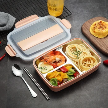Din Oțel inoxidabil 304 Cutie de Prânz Cu Lingura etanșe Masa Bento Box Set de Cină Copii Adulți Container pentru Alimente