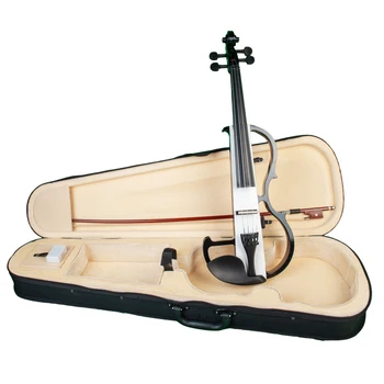 Electronice Vioara Profesionala Din Lemn Masiv 4/4 Full Size Tăcut Electric Violin Set Pentru Violonist Elevii Incepatori Negru+Alb
