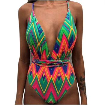 Femei de moda de Vara Costume de baie V-Neck Imprimare Bandaj Siamezi de costume de Baie Bikini Beachwear купальники женские 2021