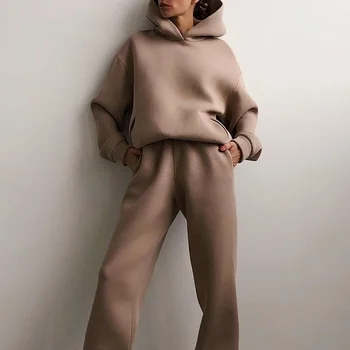 Femei Elegant Solid Seturi De Femei Hoodie Cald Jachete Pantaloni Lungi De Moda Două Seturi De Piese Doamnelor Dantelă În Sus Tricoul Costum De Trening