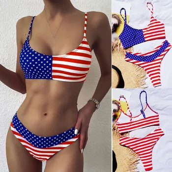 Femeile cu Steagul American a patra din iulie Două Piese Set de Bikini, Costume de baie, Body costume de Baie costum de Baie pe Plajă, îmbrăcăminte de sex feminin biquini