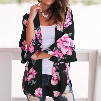 Femeile Imprimare Șifon Plajă Kimono Bluza Cardigan Lung Șal Topuri Largi Uza