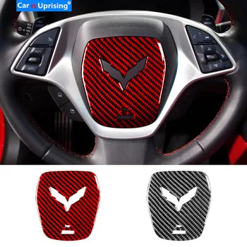 Fibra De Carbon Volan Logo Acoperi Autocolante De Interior Pentru Chevrolet Corvette C7 2016 2017 2018 2019 Accesorii Auto