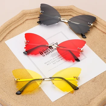 Fluture fără ramă de ochelari de Soare pentru Femei Vintage din Metal Cadru Ochelari de Soare pentru Petrecerea de Protectie UV Ochelari de Drăguț Streetwear Ochelari