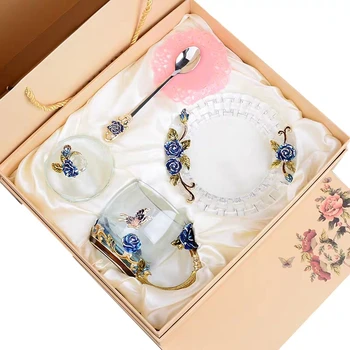 Hand-made Email Cupa de Cristal de Sticlă Cana de Cafea Cutie de Cadou Ceasca de Ceai si Cani de Înaltă calitate de Sticlă ceașcă Cuplu Cana Iubitor de Cadou de Nunta