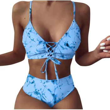 ISHOWTIENDA Femei Sexy Bikini de Vară de Imprimare Bandaj Două piese de Costume de baie costume de Baie pe Plajă Set Купальник Женский 2021