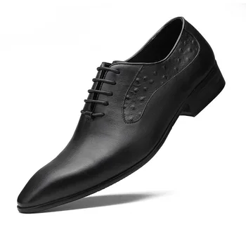 Italiană Rochie Manual Pantofi Din Piele De Strut Nunta Model Oxfords A Subliniat Toe Dantela-Up Formale Offcie Barbati Pantofi G285