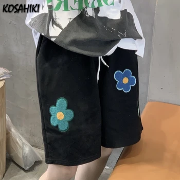 KOSAHIKI de Vară de sex Feminin coreeană Ins pantaloni de Trening Scurt Broderii Florale Talie Mare Casual Japonez Harajuku pantaloni Scurți 2021 Streetwear