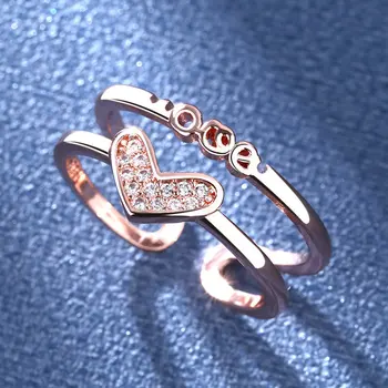KPOP moda inima inel de sex feminin de deschidere reglabil strat dublu de lux zircon incrustate banchet de Ziua Îndrăgostiților sălbatice inel cadou