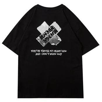 LACIBLE T-Shirt de Vară Hip Hop Bărbați Streetwear Harajuku Înger Rupt Inima de Imprimare Maneca Scurta Bumbac Vrac Topuri Casual