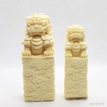Mare Dimensiune Lei Din Piatră De Ciment Mucegai Stil Chinezesc Leu De Piatră Sculptură Mulaj Ipsos Beton Decor Matrite De Silicon