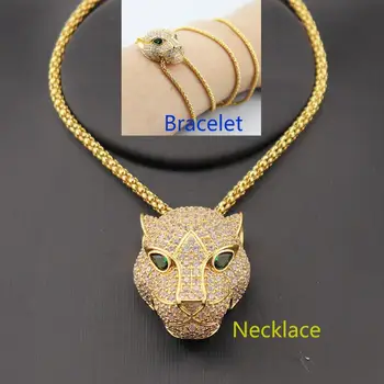 Moda de lux clasic de înaltă calitate cap de leopard Colier Bratara două moduri de a purta cupru zircon bijuterii N0128