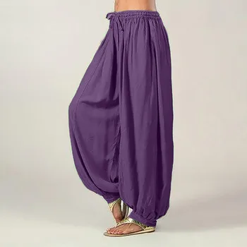 Moda Pantaloni Femei Plus Dimensiune Casual Culoare Solidă Vrac Pantaloni Harem Pantaloni De Yoga Lenjerie De Pat Din Bumbac Lungime Completă Pentru Femei