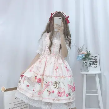 MokoGoddess Japoneză JSK Lolita Rochie pentru femei rochie de vara dulce moale fata de vânt de desene animate drăguț lolita suspensor rochie drăguț