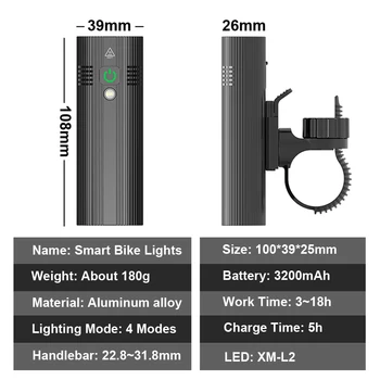 NEWBOLER 2021 Nou Senzor Inteligent pentru Biciclete Lumina L2 USB Bicicleta Fata-Spate, Set de Lumina cu LED-uri Impermeabil Bicicleta Lanterna Accesorii pentru Biciclete