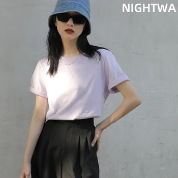 NIGHTWA Brand Nou Femei Bază de Bumbac T-Shirt gât Rotund Culoare Pură cu mânecă Scurtă Harajuku Tricou 12 Culoare Solidă tricou
