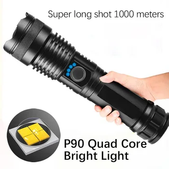 P90 Lanterna Portabil Lumină Puternică Usb Reîncărcabilă De Auto-Apărare Cu Rază Lungă De Rezistent La Apă În Aer Liber Camping Puternic De Patrulare Led