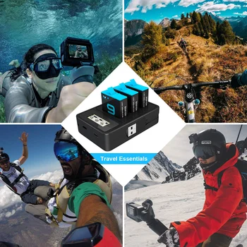 Pentru GoPro 9 Baterie de 2000mAh de Înlocuire a Bateriilor și a 3-Canal USB Încărcător Rapid，Potrivit pentru GoPro Hero 9 negru camera sport