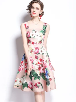 Pista de Vară Rochie de Femei franceze Retro Gât Pătrat Print Floral Suspensor Rochie Noua Moda Feamle Rochii