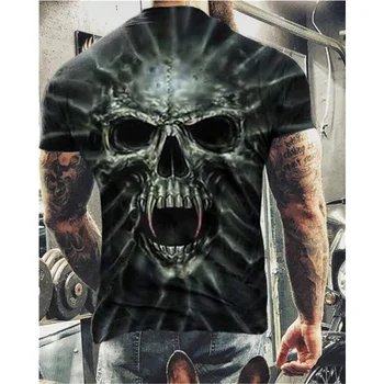 Punk Craniu Imprimate T Cămașă Bărbați Summer Casual Supradimensionate Maneci Scurte Rock 3D T-shirt Stil de Stradă la Modă Unisex Teuri Sport Topuri