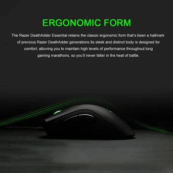 Razer DeathAdder Esențiale prin Cablu Gaming Mouse, 6400DPI Ergonomic Grad Profesional-Senzor Optic Razer Soareci Pentru Calculator Laptop