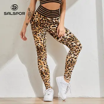 SALSPOR Femei 2 BUC Seturi de Leopard de Imprimare Costum de Sport Treninguri fara Spate Reglabile Push-Up Sutien Sexy Sport Femei Jambiere Talie Mare