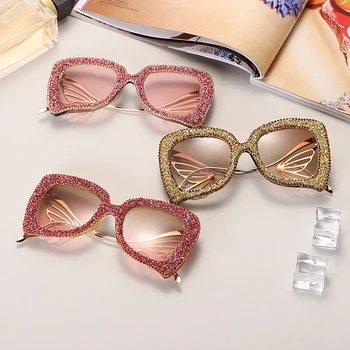 Sclipici Pătrat ochelari de Soare pentru Femei Diamond Vintage Men 2020 de Moda de Lux din Metal ochelari de Soare Ochelari Fluture Gradient UV400