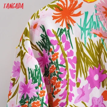 Tangada Femei Retro Flori de Imprimare Șifon Tricou Bluza cu Maneci Lungi Chic Feminin Topuri 8Y07