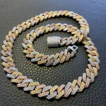 Trei-Ton Dinte cubanez lanț de Link-ul lanț Cravată (12mm) în Rose/galben/Aur Alb