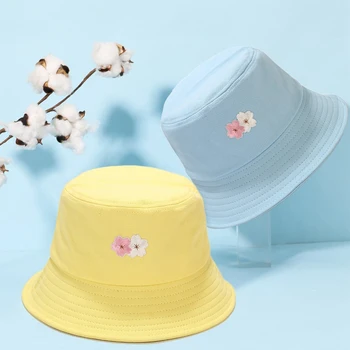 Unisex Harajuku Găleată Pălărie în aer liber, Pescuit Capac Femei Găleată de pescuit Pălării de protecție Solară Flori de Cires Broderie Pălărie de Pescar