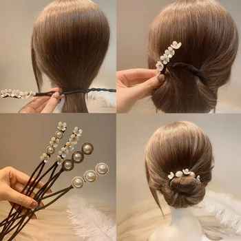 Vintage Shell Pearl Hairpin Coc Coafura Par Stick Femei Elegante Elastice De Păr Floare De Păr Fabricarea De Unelte Accesorii De Par