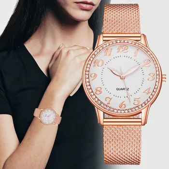 Zegarek Damski Femei Ceasuri De Lux, Plasă De Brățară Bandă A Crescut De Aur Ceasuri Reloj Încrustat Cristal Moda Ceas Relogio Feminino Noi