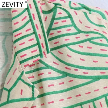 Zevity Femei Vintage imprimeu Geometric Chimono Scurt Bluza Femei cu Maneci Scurte Casual Buzunar Cămașă Chic de Agrement Blusas Topuri LS9497