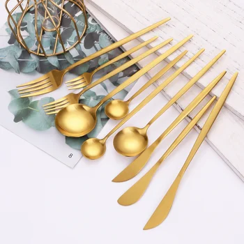 1 buc de Aur din Oțel Inoxidabil Set de Tacâmuri Cuțit Furculiță Lingură Set de Cină Lingurita Furculiță Tacâmuri de Bucătărie Petrecere Argintărie Set