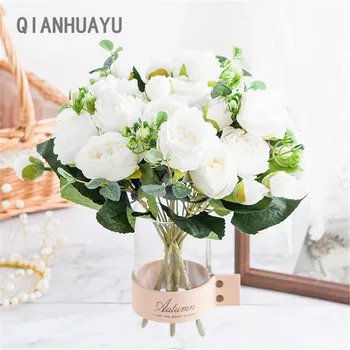 1 Buchet de 9 Capete Artificiale Bujor Ceai de Trandafiri de Toamnă Mătase Fals Flori Pentru Ziua Îndrăgostiților Cadouri DIY Acasă Petrecerea de Nunta Decor