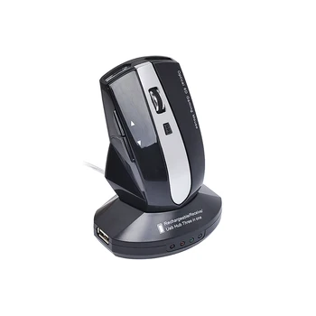 2.4 G Wireless Reîncărcabilă Mouse-ul Optic pentru Gaming 6D Mouse-ul cu 4 Porturi Hub USB Dock de Încărcare Design Ergonomic MG-011 Negru