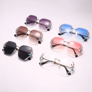 2021 Brand de Moda Vintage Design fără ramă Stras ochelari de Soare Femei Barbati Retro Tăiere Lentile Gradient de Ochelari de Soare Femei UV400