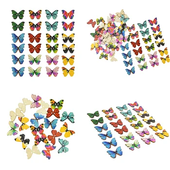 50-100buc 2 Găuri de Lemn Colorat Fluture cu Butoane Manual Diy Meșteșug de Cusut Tesatura Fluture Decor