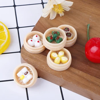 5Pcs 1:12 casă de Păpuși, Miniaturi Chinezesc Dim Sum Mini Joc papusa Alimente in Miniatura Bucătărie accesorii pentru papusa jucării