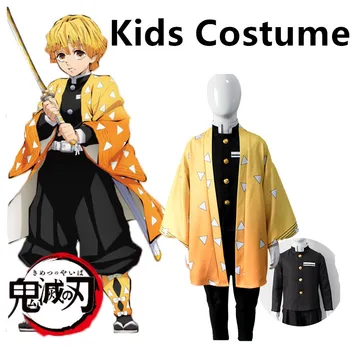 Adulți și Copii Anime Demon Slayer Cosplay Costum Agatsuma Zenitsu Kimetsu nu Yaiba Cosplay Costum Bărbați Kimono Galben Uniform