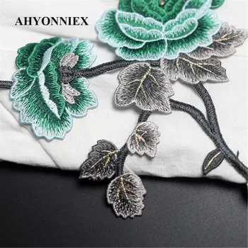 AHYONNIEX Imagine în Oglindă Moale Peony flower Patch Embroideried Autocolant Coase pe Patch-uri pentru Îmbrăcăminte Aplicatiile Haine DIY Accesorii