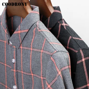 COODRONY Brand de Primăvară de Toamnă New Sosire Înaltă Calitate Business Casual cu Maneca Lunga Bumbac Camasa Carouri Barbati Sociale Rochie C6158