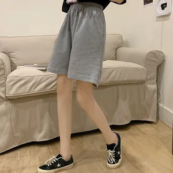 Coreeană din bumbac gri negru femei pantaloni scurți de moda casual regulate liber de dimensiuni Mari direct solide elasticitatea jogger shorts pentru femei