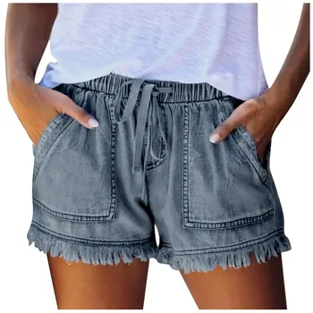 Femei Buzunar Blugi Denim Pantaloni Femei Ciucure Bandaj Jos Casual Pantaloni Scurți De Vară Homewear Doamnelor Pantaloni Scurti