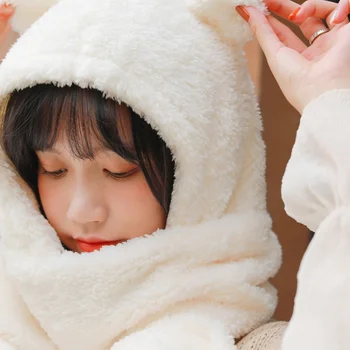 Femei Esarfe Doamnelor Moda Coreeană Urs Drăguț Palarie De Culoare Solidă Cu Gluga Eșarfă Cald 4 Culori